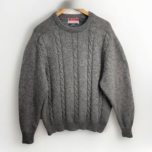 VTG Manhattan Sport Cable Knit‎ Sweater Mens Large Wool/ Acrylic Gray
